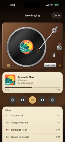 Recs screen: The turntable, playing side A