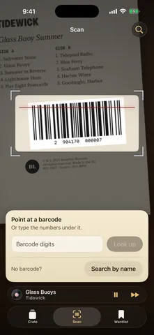 Recs screen: Scanning the barcode on a sleeve