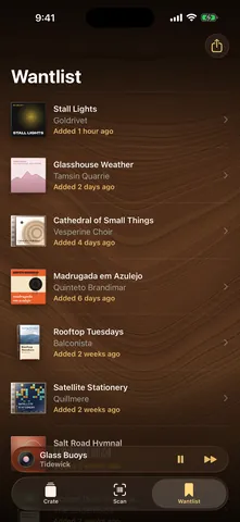 Recs screen: The wantlist